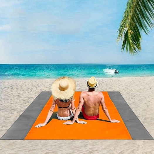 Beach Mat Picnic Blanket, Extra Large 210 x 200cm Beach blanket Waterproof Sandproof Water Resistant Picnic Blanket with 4 Fixed Nails, Reinforced Edging for Beach, Camping, Hiking & Picnic