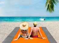 main image for ad Beach Mat Picnic Blanket, Extra Large 210 x 200cm Beach blanket Waterproof Sandproof Water Resistant Picnic Blanket with 4 Fixed Nails, Reinforced Edging for Beach, Camping, Hiking &amp; Picnic