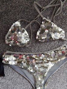 leg avanue sequined silver bikini size fits X's s