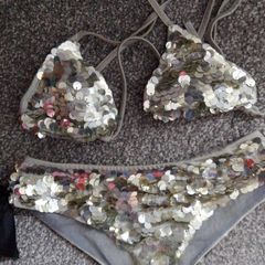 leg avanue sequined silver bikini size fits X's s
