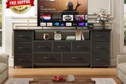 Tv Cabinet, Dresser for Bedroom with 11 Fabric Drawers, TV Stand with Power Socket for TVs up to 70 inchTV Units for Living Room, Bedroom, Black