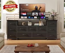 Tv Cabinet, Dresser for Bedroom with 11 Fabric Drawers, TV Stand with Power Socket for TVs up to 70 inchTV Units for Living Room, Bedroom, Black