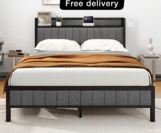 King Size Bed Frame with Storage and Headboard Shelf