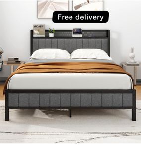 King Size Bed Frame with Storage and Headboard Shelf