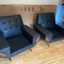 Pair of Black Leather Mid Century Armchairs Image 2