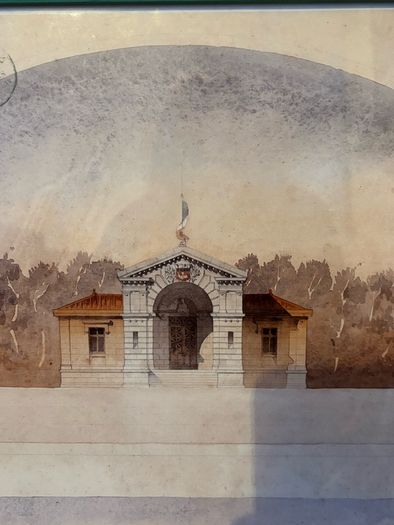 Vintage Framed Beaux Arts Architectural Print 1864 French Pavilion Elevation and Floor Plan