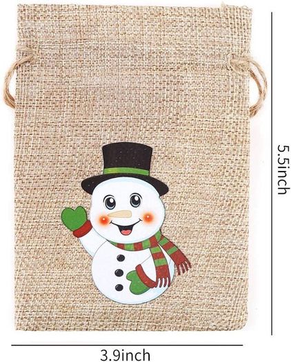 12 Christmas Jute Burlap Gift Bags Pouches with Drawstring Small Candy Bags for Xmas Favors