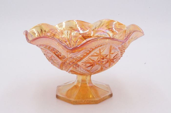 Orange Marigold Carnival Glass Candy Dish