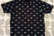 Lacoste All-Over Crocodile Polo Shirt-Navy Blue-Made in France