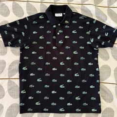 Lacoste All-Over Crocodile Polo Shirt-Navy Blue-Made in France