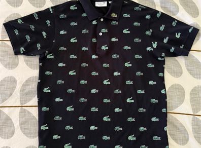 Lacoste All-Over Crocodile Polo Shirt-Navy Blue-Made in France