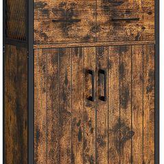 Bathroom cabinet, sideboard, storage cabinet, adjustable shelf, steel frame, for living room, kitchen, industrial style, vintage brown-black