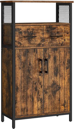 Bathroom cabinet, sideboard, storage cabinet, adjustable shelf, steel frame, for living room, kitchen, industrial style, vintage brown-black