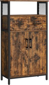Bathroom cabinet, sideboard, storage cabinet, adjustable shelf, steel frame, for living room, kitchen, industrial style, vintage brown-black