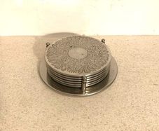 Vintage Silver Plated Coasters + Holder
