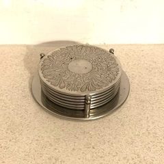 Vintage Silver Plated Coasters + Holder