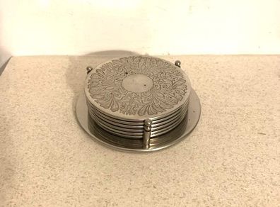Vintage Silver Plated Coasters + Holder