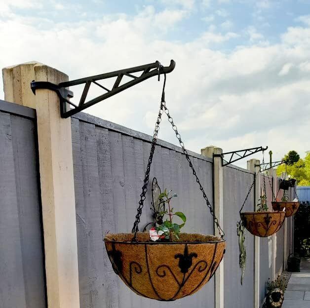 Hanging Basket Brackets for Concrete Fence Posts [2 PACK] Supports Easy Fill Baskets, Lantern Bird Feeders Adjustable Height Visit the HowseHold Store