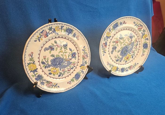 2 beautiful Masons Ironstone dinner plates in the "Regency" pattern, England, c. 1940-1950.