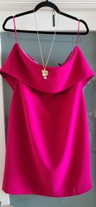 SETRE designer fuschia pink bardot style dress Sz 16 (Fit 16-18UK) BNWoT - Rrp 295 (New)