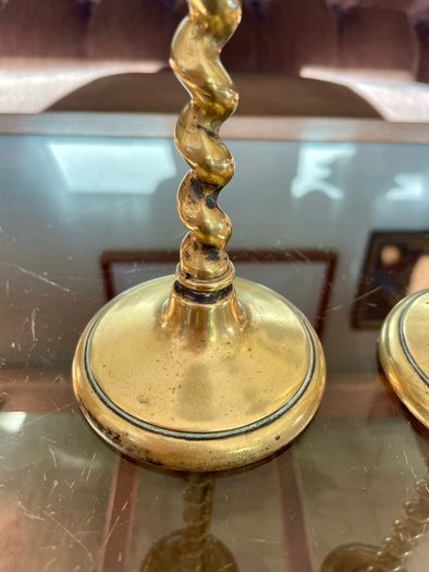 Vintage Brass Single Barley Twist Candlesticks Pair Spiral Candle Holders