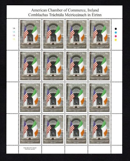 2011 Ireland 50th Anniversary of the American Chamber of Commemorative Stamp Sheetlet Plate 1A1A1A1A Mint Never Hinged (MNH)