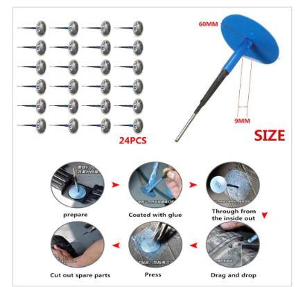 BRAND NEW 24 Pcs 6mm Car And Truck Tire Puncture Repair Tubeless Mushroom Nail Leak Repair Kit Traction Needle Super Glue Autotools