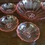 Vintage  Large serving Trifle bowl and 6 Small peach glass dishes Image 5