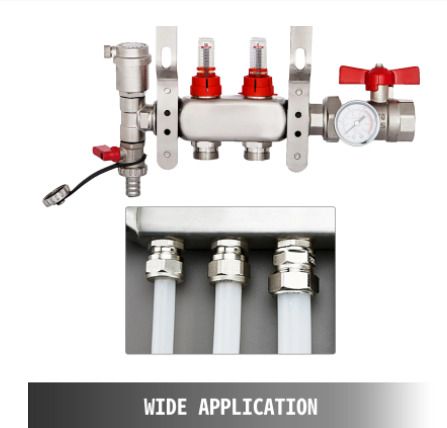 BRAND NEW 2-Branch PEX Radiant Floor Heating Manifold 1/2" Pex Manifold With Flow Meters Stainless Steel Radiant Floor Manifold Set