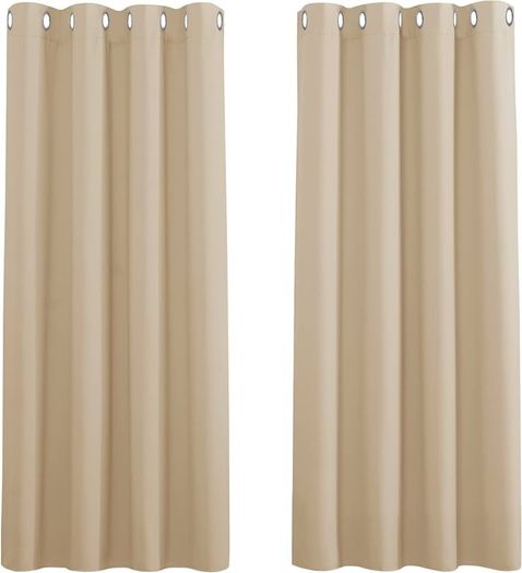 NEW SALE | Beige Thermal Curtains - Eyelet Short Cream Curtains Room Darkening & Noise Reducing Curtain Panels for Kitchen Bedroom, 2 PCs, Wide 46 inch by Drop 54 inch
