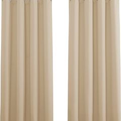 NEW SALE | Beige Thermal Curtains - Eyelet Short Cream Curtains Room Darkening & Noise Reducing Curtain Panels for Kitchen Bedroom, 2 PCs, Wide 46 inch by Drop 54 inch