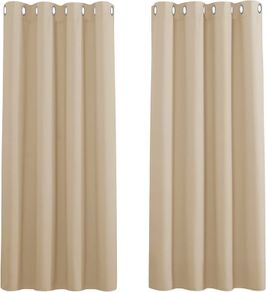 NEW SALE | Beige Thermal Curtains - Eyelet Short Cream Curtains Room Darkening & Noise Reducing Curtain Panels for Kitchen Bedroom, 2 PCs, Wide 46 inch by Drop 54 inch