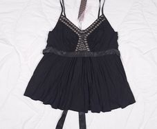 Lipsy Black Studded Babydoll Pleated Empire Waist Tunic Top 14UK/42EU