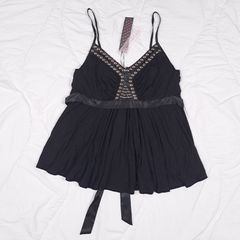 Lipsy Black Studded Babydoll Pleated Empire Waist Tunic Top 14UK/42EU