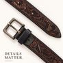 Unisex Genuine Leather Tooled Belt Vintage Floral Western Leather Belt Image 9