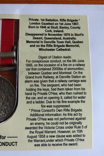 Fenian Raid Canada Medal 1866 Timothy O'Hea VC commemorative replica medal & 2010 stamp first day cover