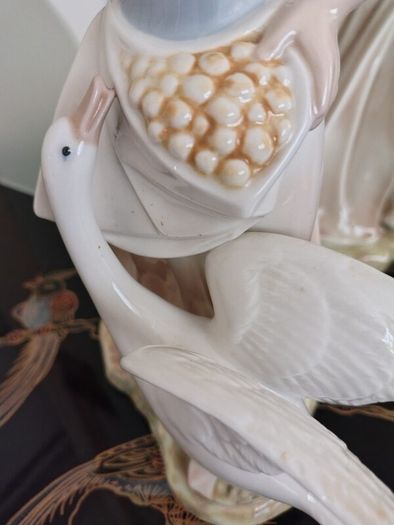 Large Vintage Girl with Goose Figurine by Tengra