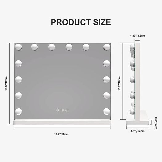 Hollywood Vanity Mirror with Lights, 50x42cm Large Lighted Makeup Mirror with 14 Dimmable LED Bulbs, Touchscreen Control, Cosmetic Tabletop Mirror for Bedroom, Dressing Room (FREE POSTAGE)