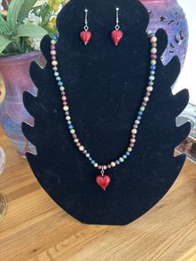 Necklace/Earrings Set - Coloured Pearls