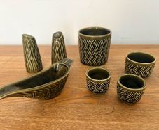 Lord Nelson Pottery Olive Green Basket Weave 7 Pieces