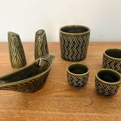 Lord Nelson Pottery Olive Green Basket Weave 7 Pieces