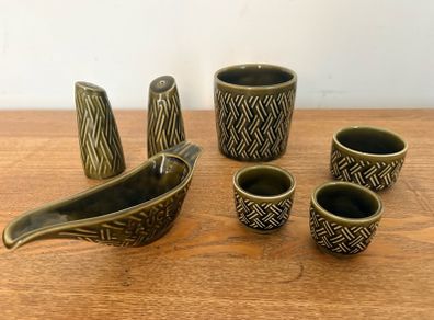 Lord Nelson Pottery Olive Green Basket Weave 7 Pieces