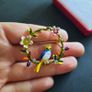 Tropical Bird Brooch Floral Garland Pin Enamel & Crystals Colorful Bird Shawl Pin Broach Image 6