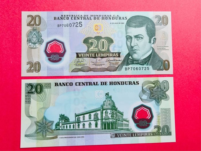 Honduras  20 Lempiras . 2008  POLYMER. PLASTIC     Pick  86d  ( Uncirculated )