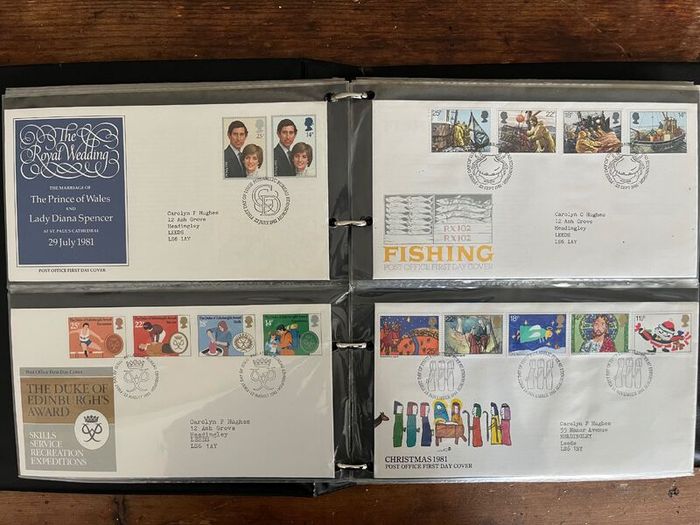 Collection of  81 UK First Day Cover stamps 1980 to 1986 in album plus 10 extra pages