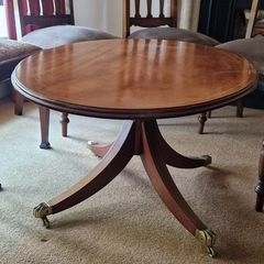 mahogany coffe table and 6 chairs