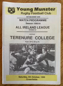 Very Rare 1990 Young Munster v Terenure College - All Ireland League Programme