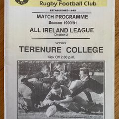 Very Rare 1990 Young Munster v Terenure College - All Ireland League Programme