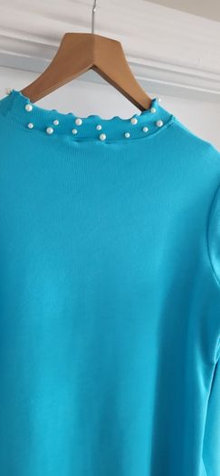 SAVIDA blue pearl neck top Sz XL (Fit 14-16UK)