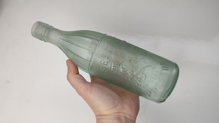 394 - Antique Seeds Preston Mineral Water Clear Glass Decorative Collectible Bottle